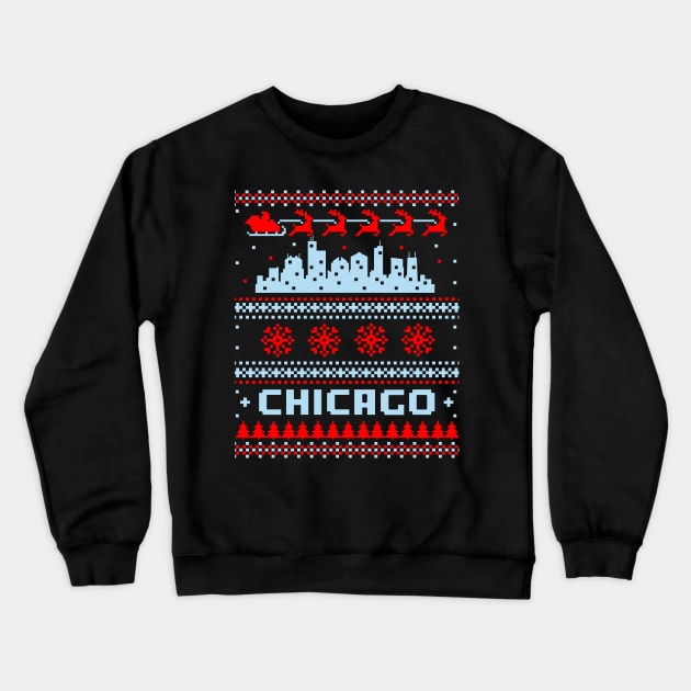 CHICAGO Flag City Skyline Ugly Christmas Sweater Party Chicago Fan Favorite Crewneck Sweatshirt by TeeCreations